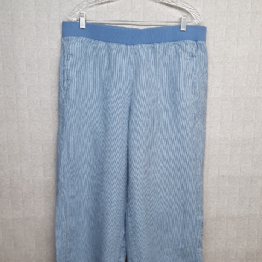 J. Jill Linen Blue Striped Cropped Pants